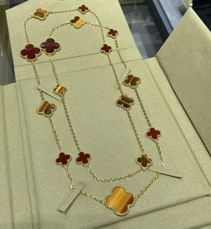 [Kincade Jewelrys]CLOVER 16 MOTIF CARNELIAN TIGER EYE ROSE GOLD NECKLACE