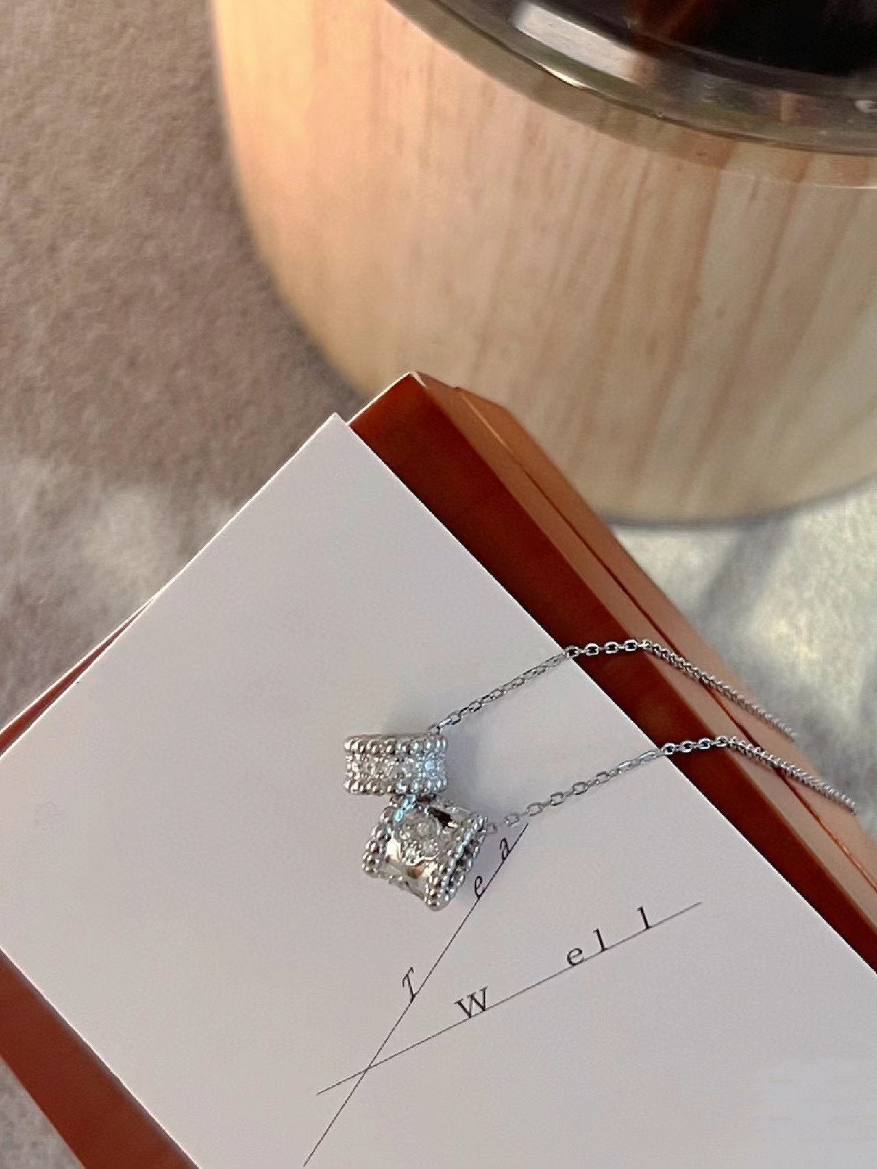 [Kincade Jewelrys]PERLEE DOUBLE PENDANT SILVER DIAMOND NECKLACE