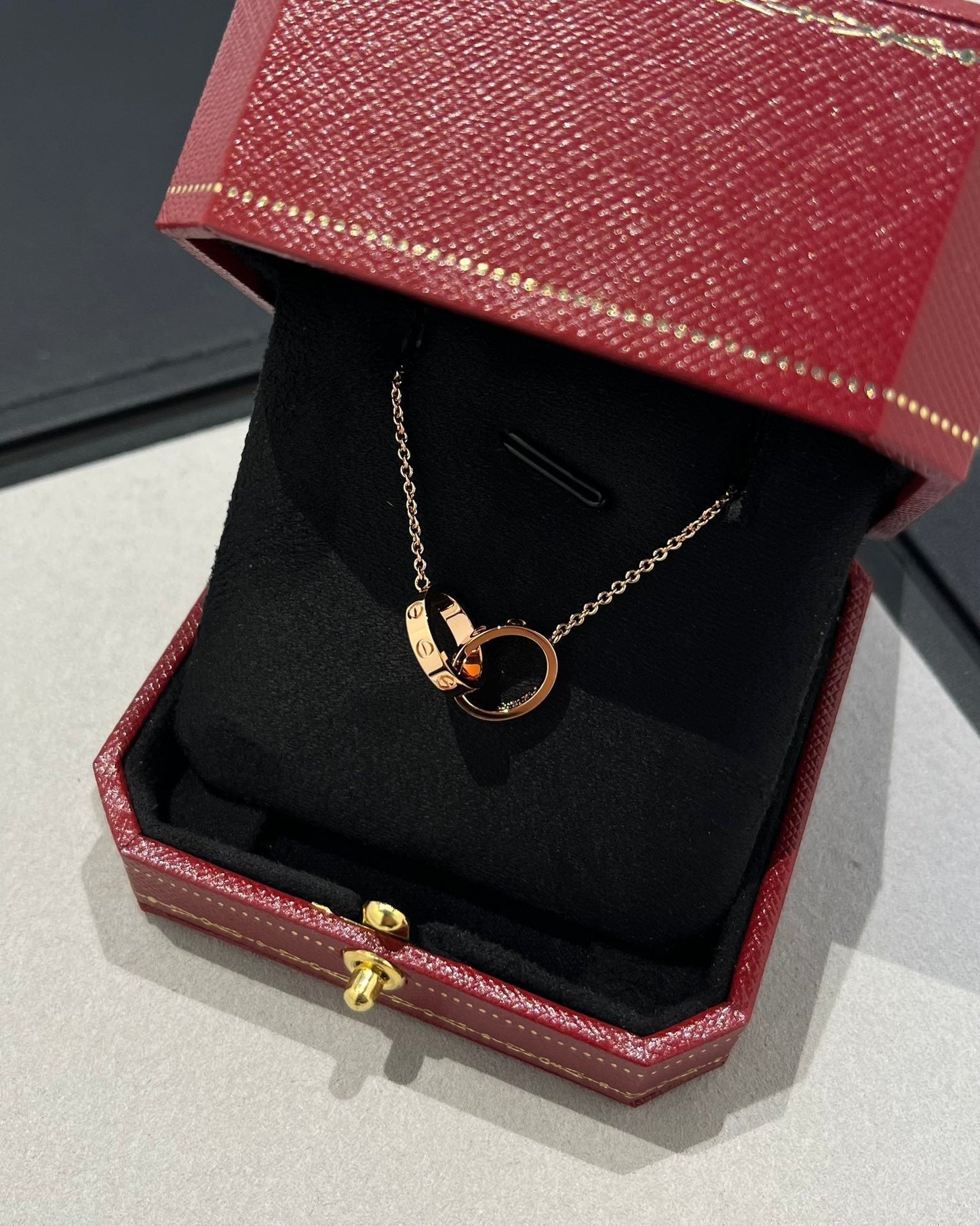 [Kincade Jewelrys]LOVE NECKLACE DOUBLE RING PINK GOLD