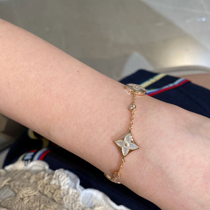 [Kincade Jewelrys]STAR AND SUN 4 MOTIF WHITE MOP PINK GOLD BRACELET