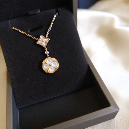 [Kincade Jewelrys]STAR AND SUN WHITE MOP 2 MOTIF PINK GOLD NECKLACE