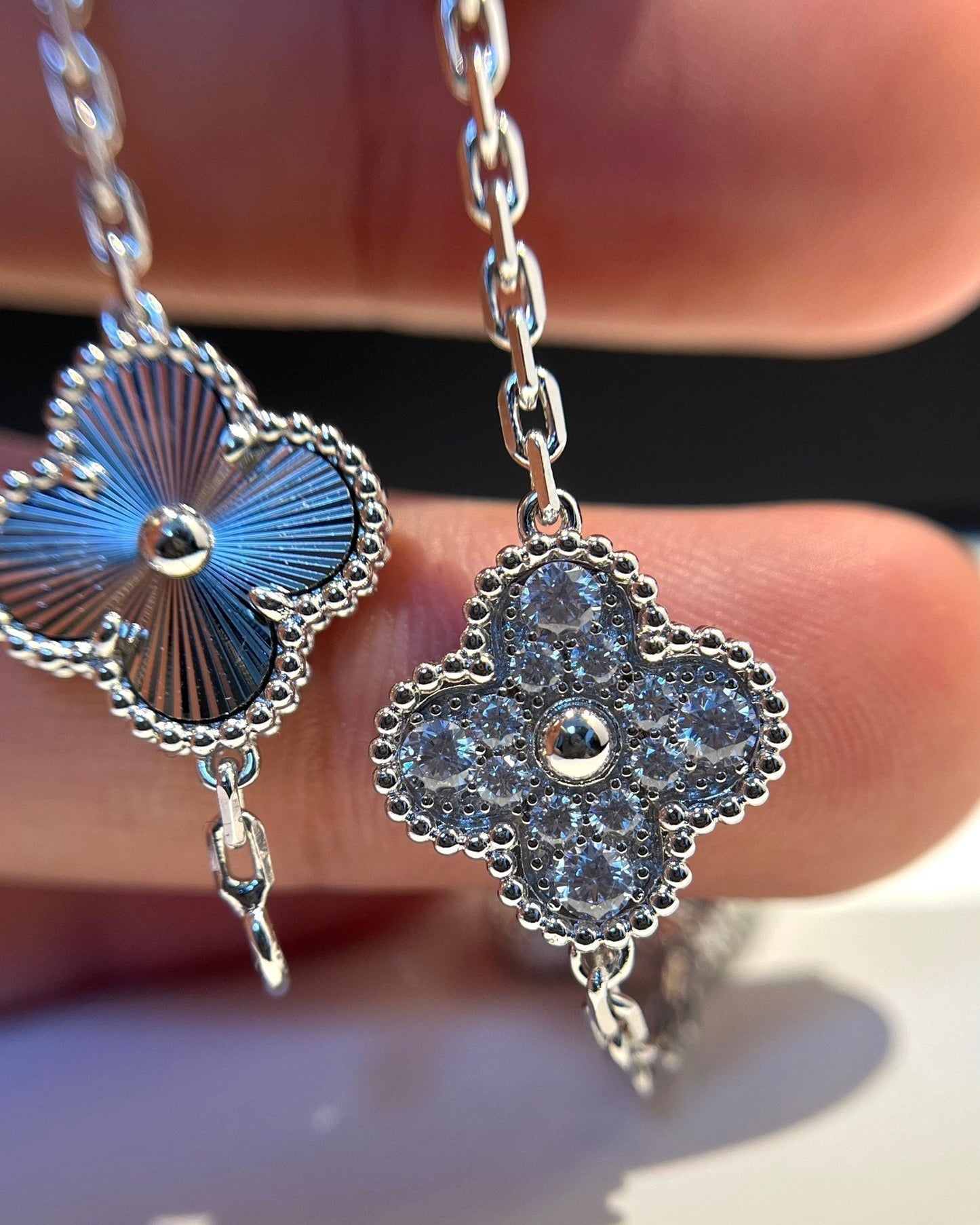 [Kincade Jewelrys]CLOVER 5 MOTIF SILVER DIAMOND BRACELET