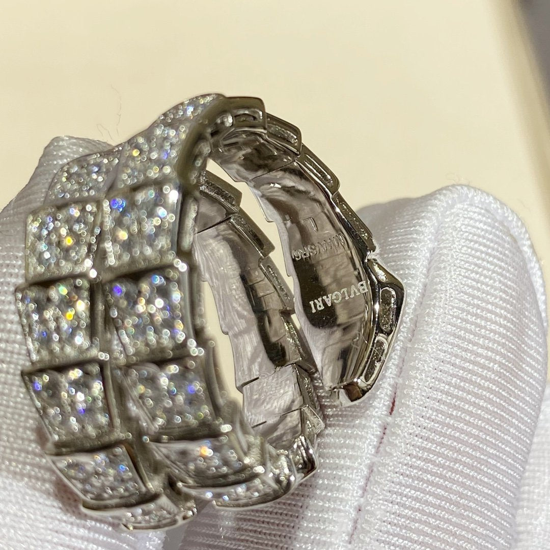 [Kincade Jewelrys]SERPENTI DOUBLE RING SILVER DIAMOND PAVED