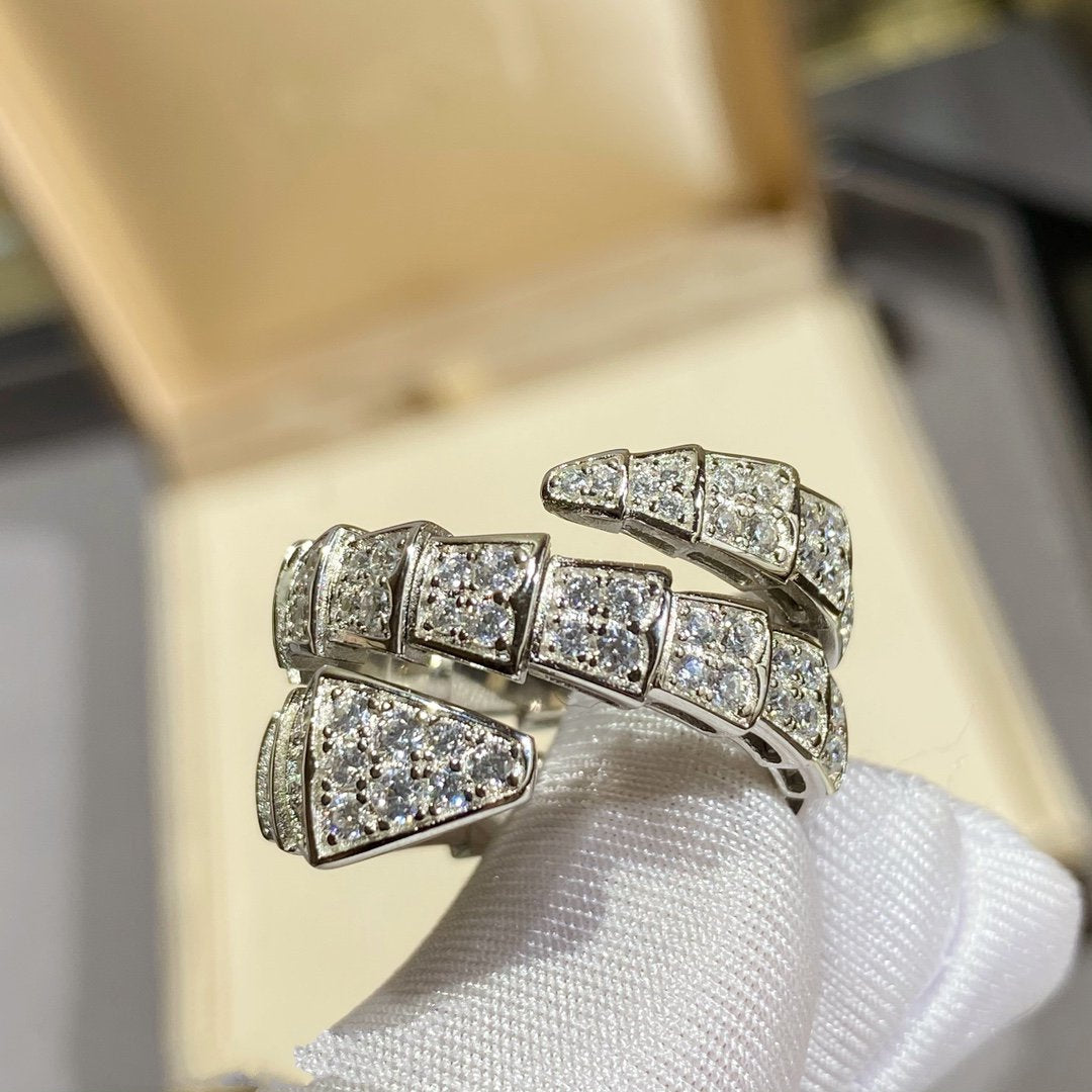 [Kincade Jewelrys]SERPENTI DOUBLE RING SILVER DIAMOND PAVED