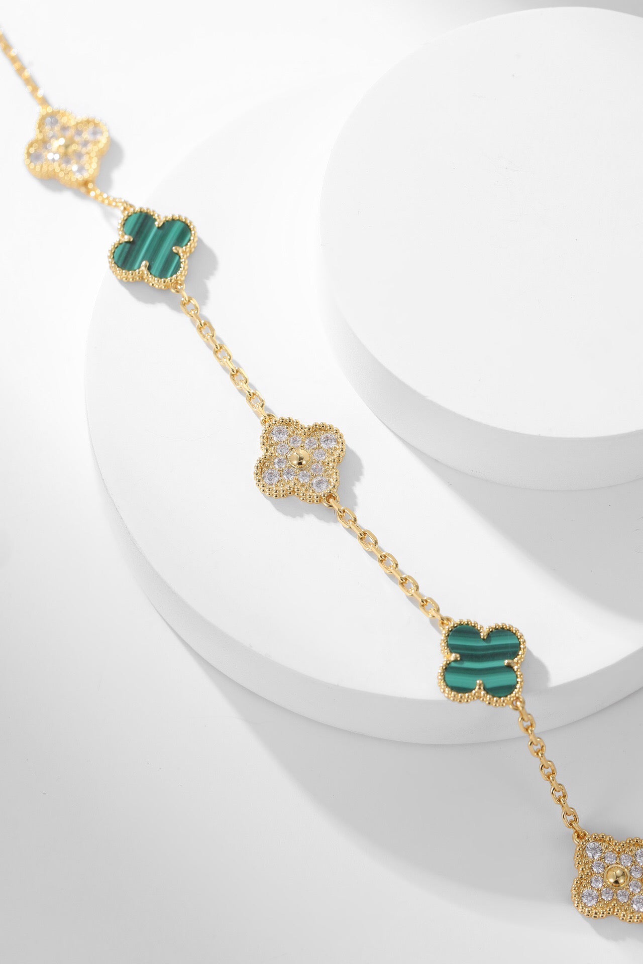 [Kincade Jewelrys]CLOVER 10 MOTIFS MALACHITE DIAMOND NECKLACE