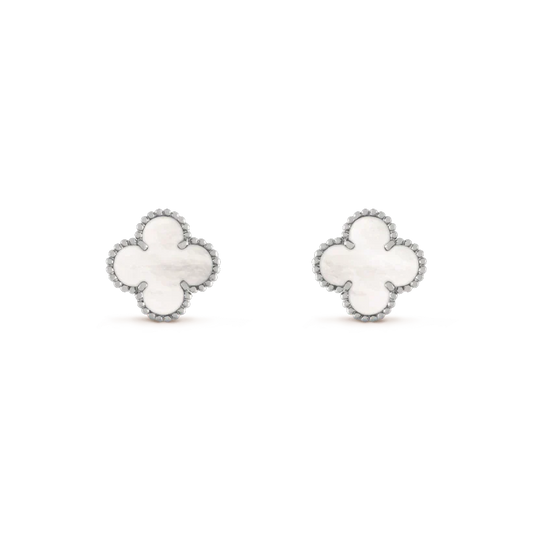 [Kincade Jewelrys]CLOVER MEDIUM 1 MOTIFS  WHITE MOP EARRINGS SILVER