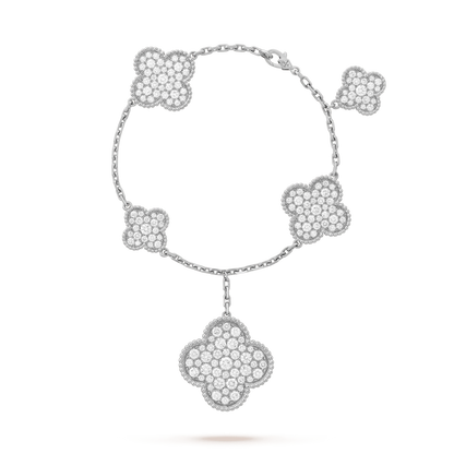 [Kincade Jewelrys]CLOVER 6 MOTIFS SILVER DIAMOND BRACELET
