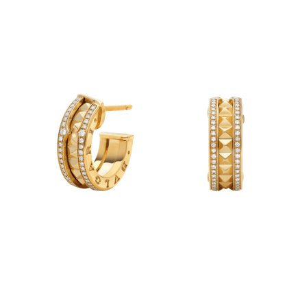 [Kincade Jewelrys]ZERO 1 ROCK GOLD EARRINGS WITH STUDDED SPIRAL AND PAVED DIAMONDS
