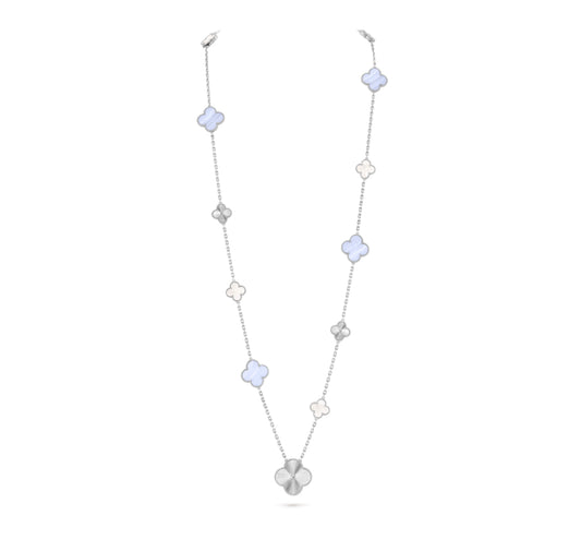 [Kincade Jewelrys]CLOVER 16 MOTIF PURPLE CHALCEDONY GOLD NECKLACE