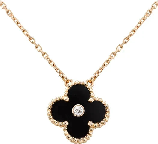 [Kincade Jewelrys]CLOVER 15MM DIAMOND ONYX NECKLACE