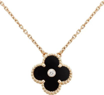 [Kincade Jewelrys]CLOVER 15MM DIAMOND ONYX NECKLACE