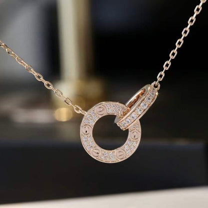 [Kincade Jewelrys]LOVE 7.6MM NECKLACE ROSE GOLD AND SILVER  FULL DIAMOND