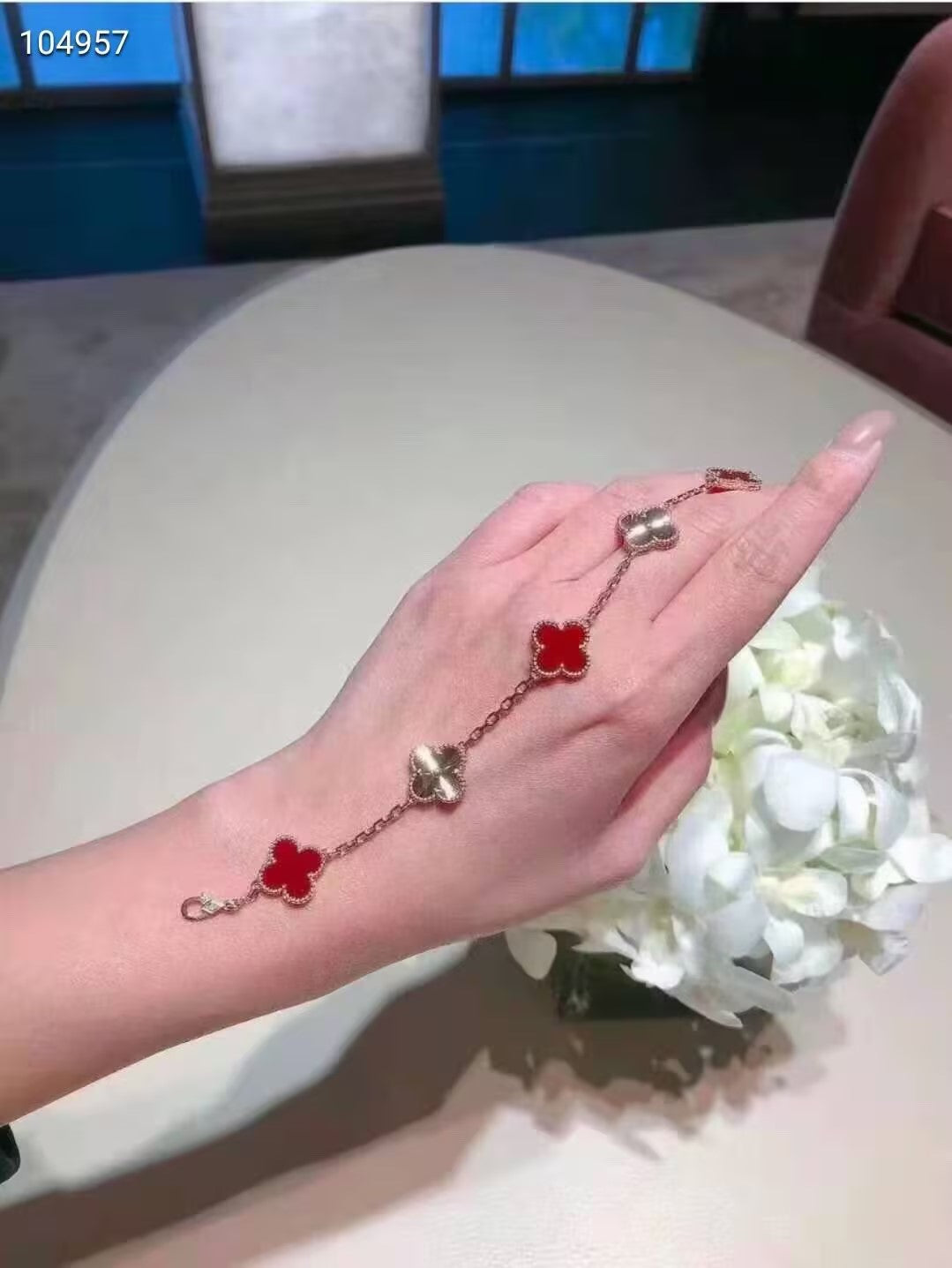 [Kincade Jewelrys]CLOVER  5 MOTIFS CARNELIAN GOLD BRACELET