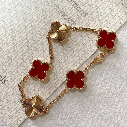 [Kincade Jewelrys]CLOVER  5 MOTIFS CARNELIAN GOLD BRACELET