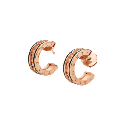 [Kincade Jewelrys]ZERO 1 ROCK PINK GOLD EARRINGS WITH STUDDED SPIRAL AND BLACK CERAMIC