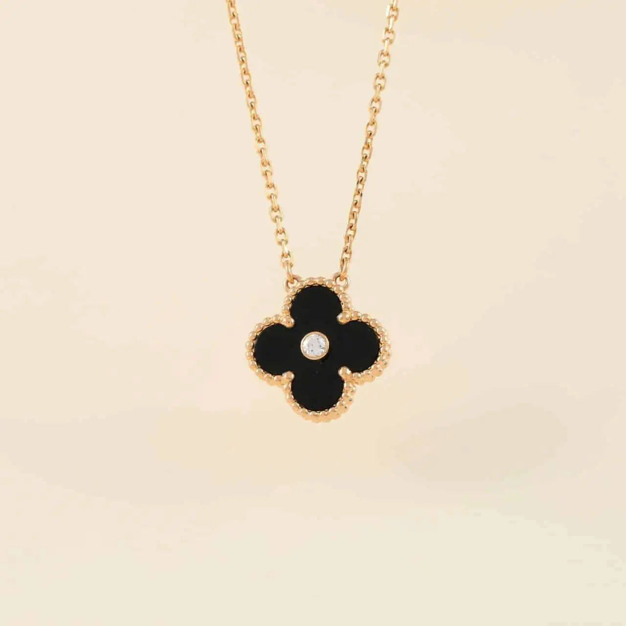[Kincade Jewelrys]CLOVER 15MM DIAMOND ONYX NECKLACE