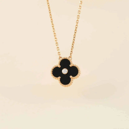 [Kincade Jewelrys]CLOVER 15MM DIAMOND ONYX NECKLACE
