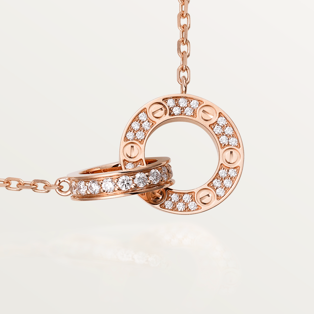[Kincade Jewelrys]LOVE 7.6MM NECKLACE ROSE GOLD AND SILVER  FULL DIAMOND
