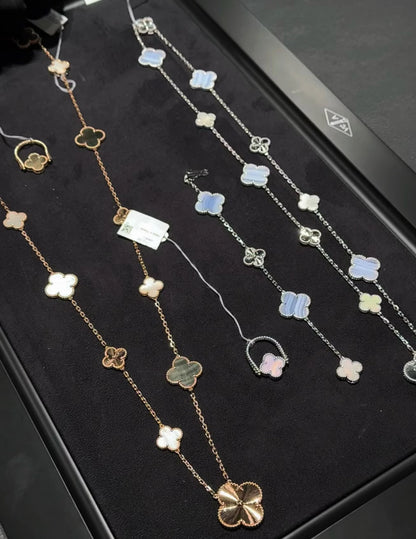 [Kincade Jewelrys]CLOVER 16 MOTIF PURPLE CHALCEDONY GOLD NECKLACE