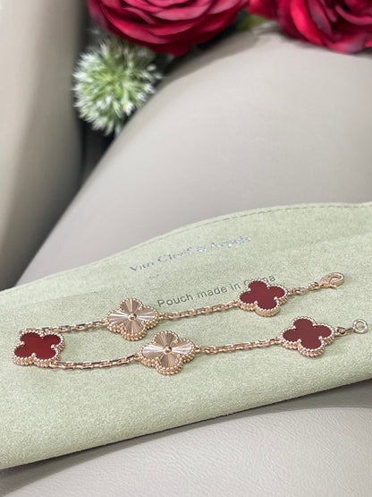 [Kincade Jewelrys]CLOVER  5 MOTIFS CARNELIAN GOLD BRACELET