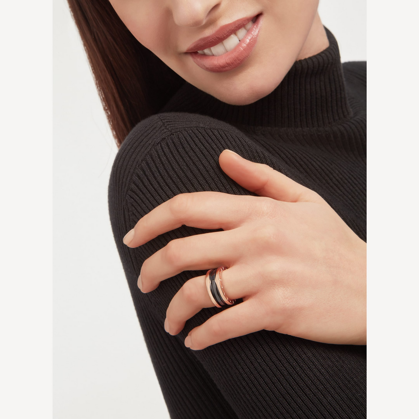 [Kincade Jewelrys]ZERO 1 TWO-BAND LOOPS AND BLACK CERAMIC PINK GOLD RING