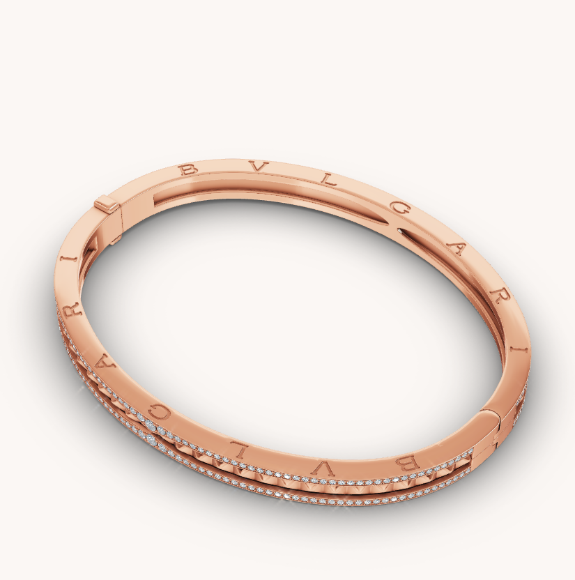 [Kincade Jewelrys]ZERO 1 SPIRAL AND PAVED DIAMOND PINK GOLD BRACELET