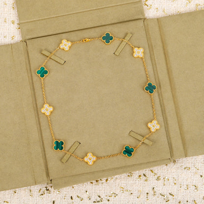 [Kincade Jewelrys]CLOVER 10 MOTIFS MALACHITE DIAMOND NECKLACE