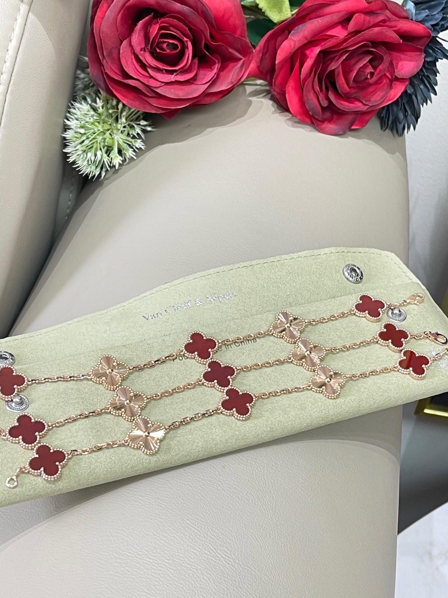 [Kincade Jewelrys]CLOVER  5 MOTIFS CARNELIAN GOLD BRACELET