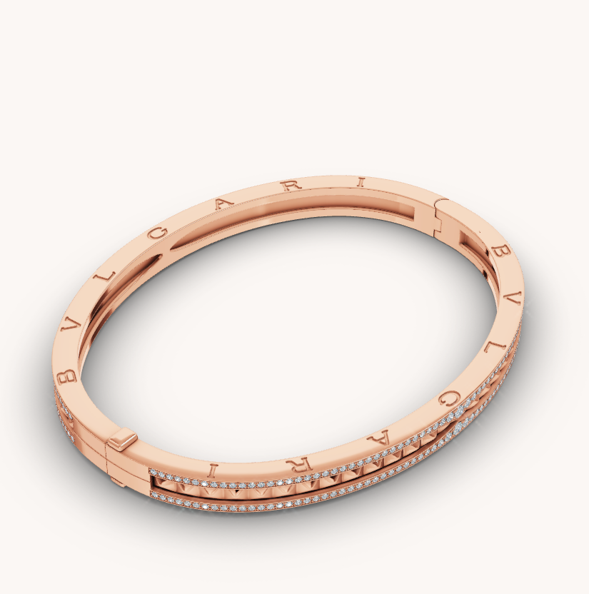 [Kincade Jewelrys]ZERO 1 SPIRAL AND PAVED DIAMOND PINK GOLD BRACELET