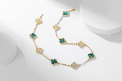 [Kincade Jewelrys]CLOVER 10 MOTIFS MALACHITE DIAMOND NECKLACE