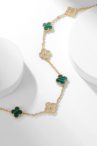 [Kincade Jewelrys]CLOVER 10 MOTIFS MALACHITE DIAMOND NECKLACE