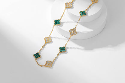 [Kincade Jewelrys]CLOVER 10 MOTIFS MALACHITE DIAMOND NECKLACE