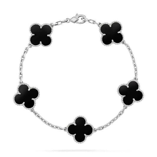 [Kincade Jewelrys]CLOVER 5 MOTIF ONYXS  BRACELET SILVER
