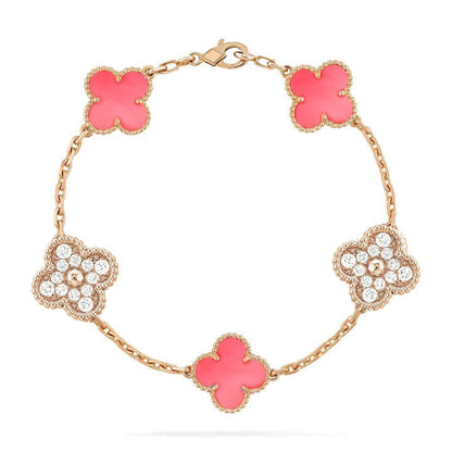 [Kincade Jewelrys]CLOVER 5 MOTIF DIAMOND PINK MOP PINK GOLD BRACELET