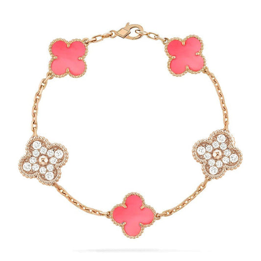 [Kincade Jewelrys]CLOVER 5 MOTIF DIAMOND PINK MOP PINK GOLD BRACELET