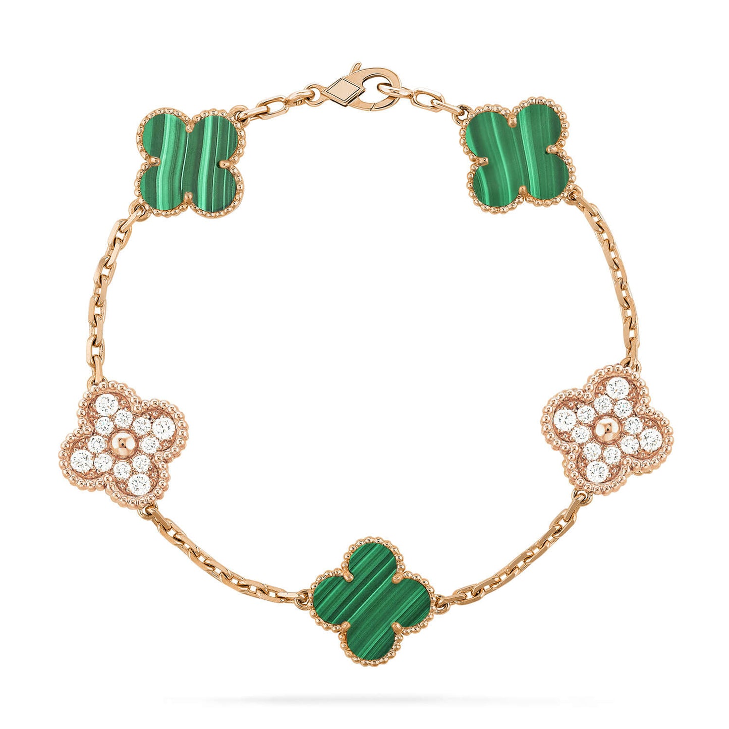 [Kincade Jewelrys]CLOVER  5 MOTIF MALACHITE DIAMOND BRACELET