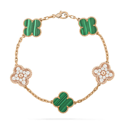 [Kincade Jewelrys]CLOVER  5 MOTIF MALACHITE DIAMOND BRACELET