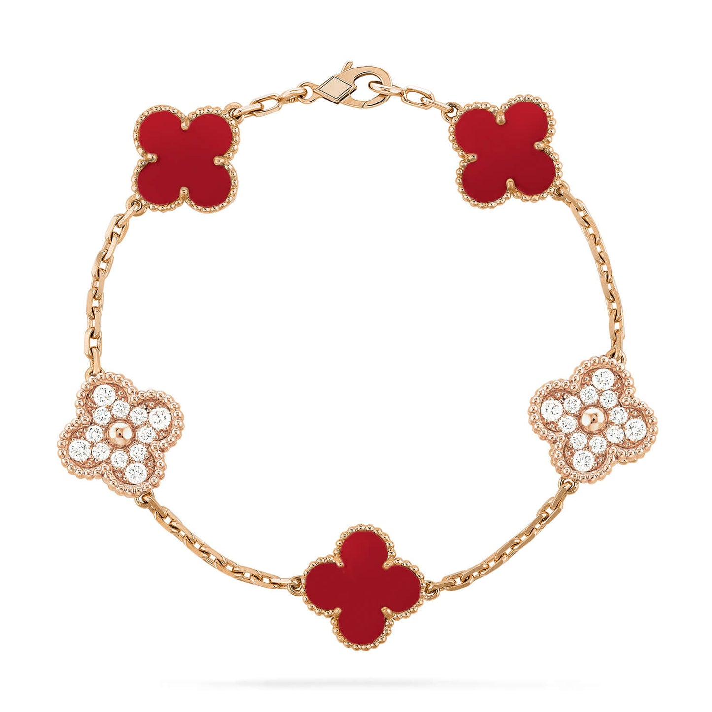 [Kincade Jewelrys]CLOVER 5 MOTIFS CARNELIAN DIAMOND BRACELET