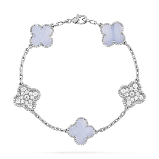 [Kincade Jewelrys]CLOVER  5 MOTIF DIAMOND PURPLE CHALCEDONY BRACELET SILVER