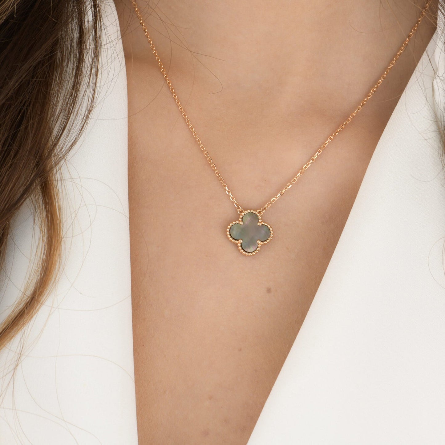 [Kincade Jewelrys]CLOVER 15MM  GRAY MOTHER OF PEARL NECKLACE