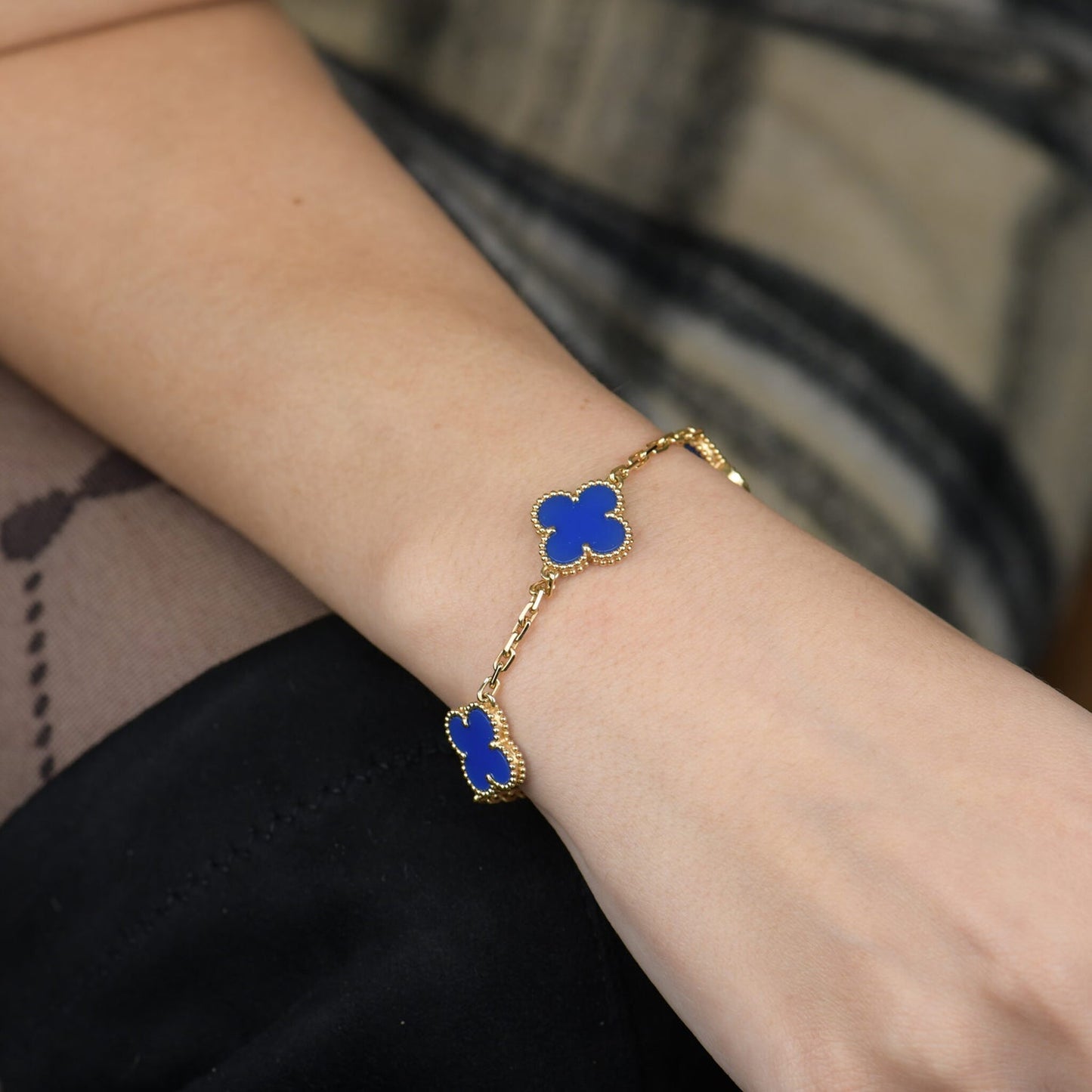[Kincade Jewelrys]CLOVER 5 MOTIFS BLUE AGATE BRACELET