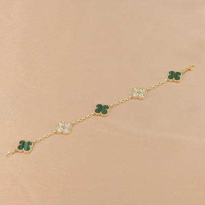 [Kincade Jewelrys]CLOVER  5 MOTIF MALACHITE DIAMOND BRACELET