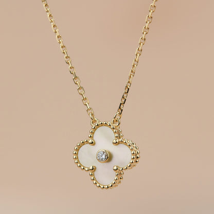 [Kincade Jewelrys]CLOVER 15MM DIAMOND GOLD MOTHER OF PEARL NECKLACE