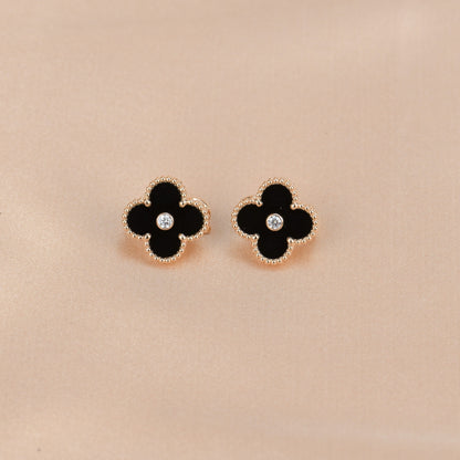 [Kincade Jewelrys]CLOVER MEDIUM 1 MOTIFS ONYX DIAMOND EARRINGS
