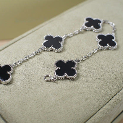 [Kincade Jewelrys]CLOVER 5 MOTIF ONYXS  BRACELET SILVER