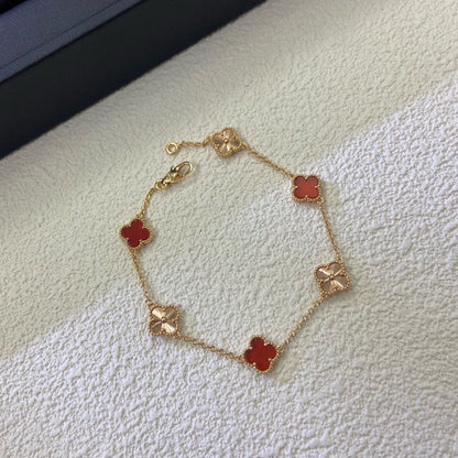 [Kincade Jewelrys]CLOVER 6 MOTIF RED AGATE LASER BRACELET