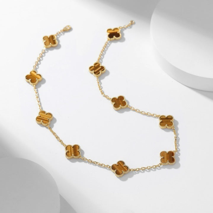 [Kincade Jewelrys]CLOVERS THE 10-MOTIFS TIGER EYE NECKLACE