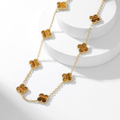 [Kincade Jewelrys]CLOVERS THE 10-MOTIFS TIGER EYE NECKLACE