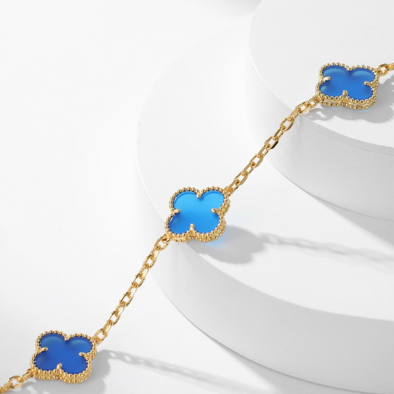 [Kincade Jewelrys]CLOVERS THE 10-MOTIFS BLUE AGATE NECKLACE
