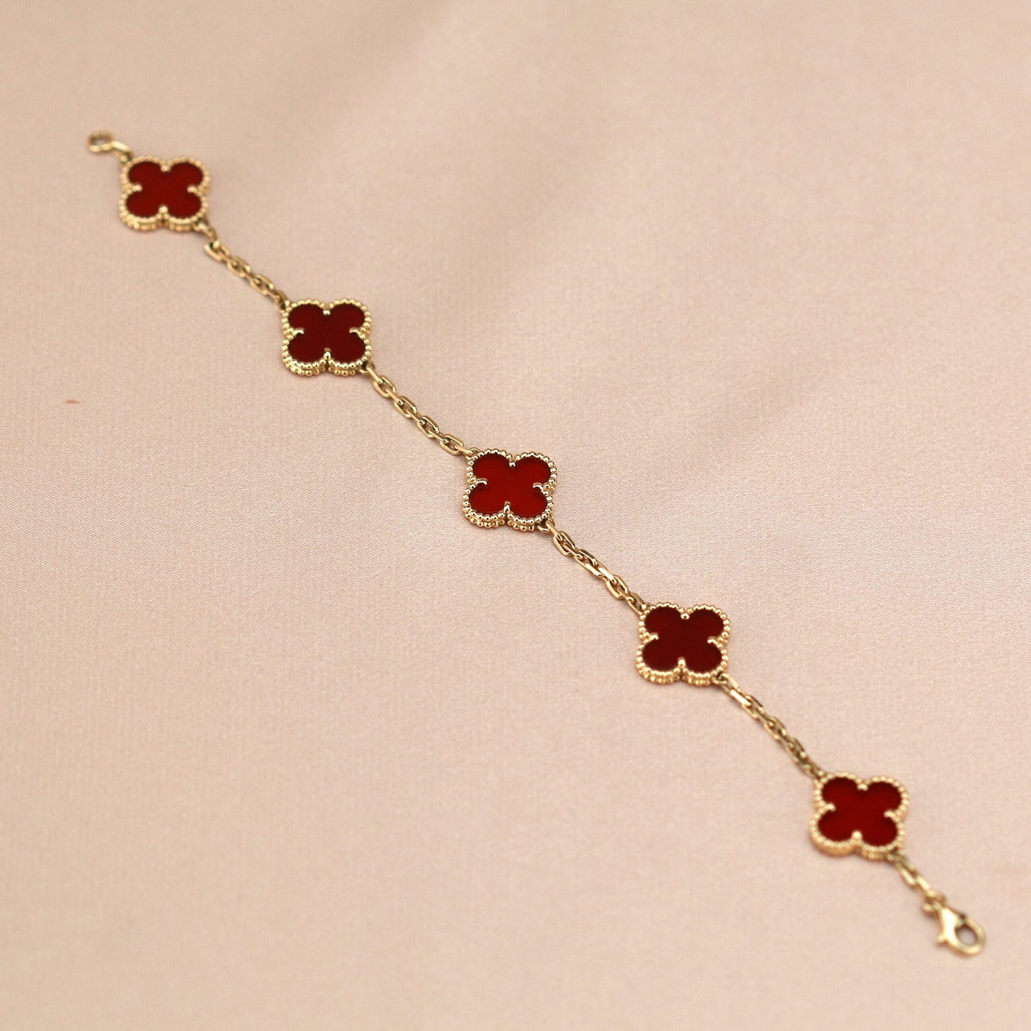 [Kincade Jewelrys]CLOVER 5 MOTIFS RED AGATE  BRACELET